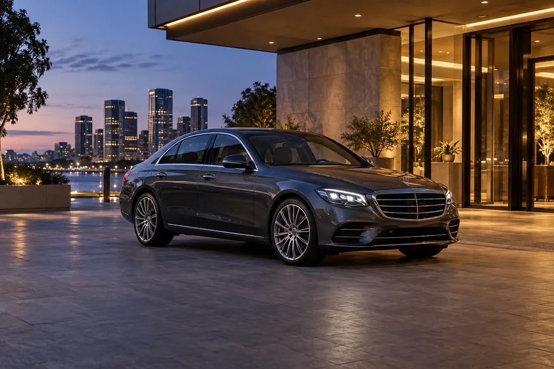 Representative premium mid-size executive sedan outside a contemporary office
