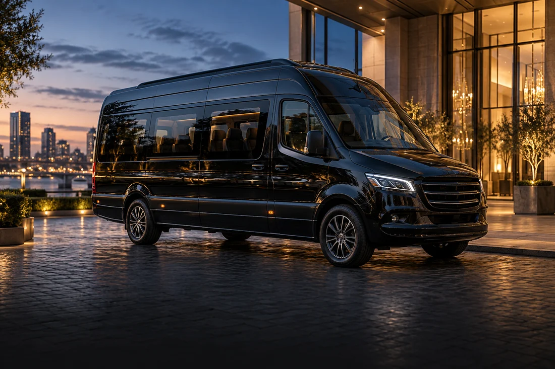 Representative high-roof passenger minibus at an event venue